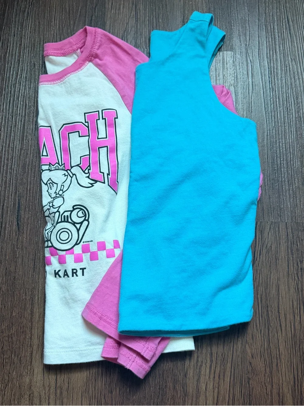 GAP Kids - Girls Peach Mario Kart Pink & White Raglan Tee with Blue Tank